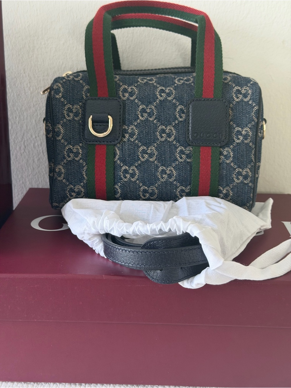 RARE NWT Gucci GG Denim Mini Boston Bag WOW